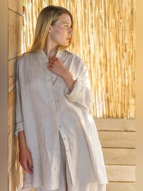Dr. Flax by FLAX Linen Button Front Tunic/Dress in Lt Gray Size S/M